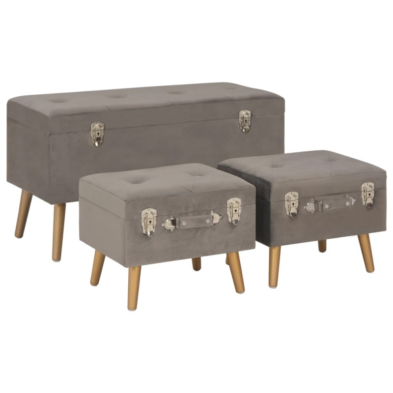 vidaXL Sgabelli con Contenitore 3 pz in Velluto Grigio vidaXL Sgabelli con Contenitore 3 pz in Velluto Grigio