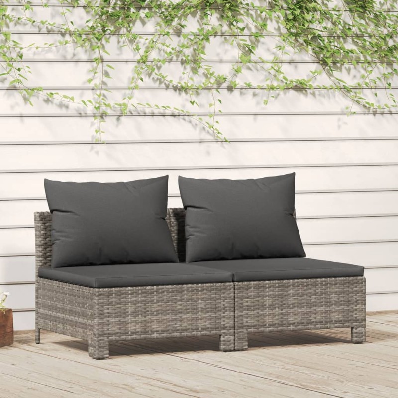 vidaXL Divano da Giardino a 2 Posti con Cuscini in Polyrattan Grigio vidaXL Divano da Giardino a 2 Posti con Cuscini in Polyrattan Grigio