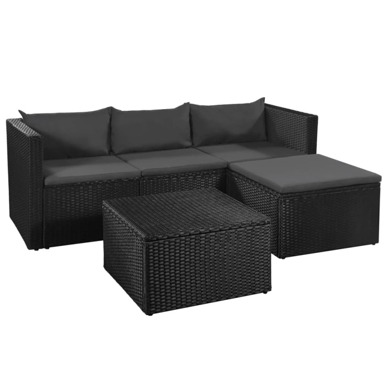 vidaXL Set Divani da Giardino 3 pz in Polyrattan Nero e Grigio vidaXL Set Divani da Giardino 3 pz in Polyrattan Nero e Grigio