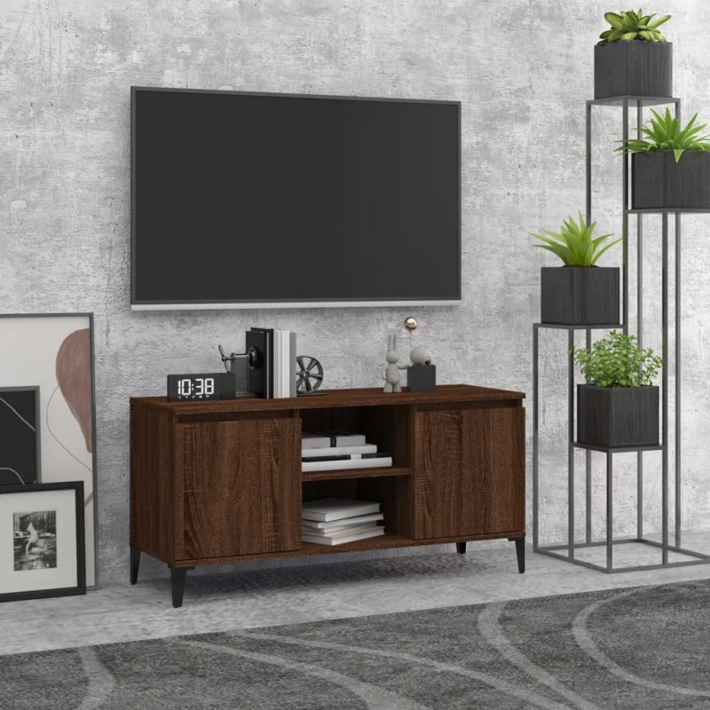 Mobile TV Gambe in Metallo Rovere Marrone 103,5x35x50 cm Mobile TV Gambe in Metallo Rovere Marrone 103,5x35x50 cm