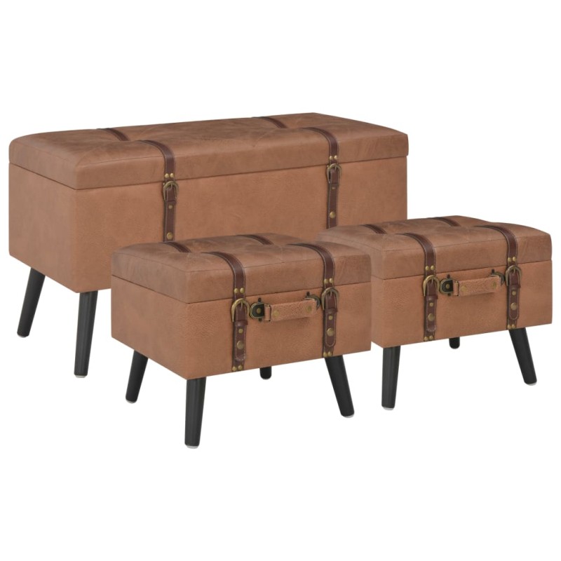 vidaXL Sgabelli con Contenitore 3 pz in Similpelle Marrone vidaXL Sgabelli con Contenitore 3 pz in Similpelle Marrone