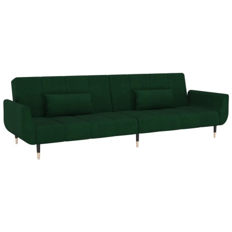 vidaXL Divano Letto a 2 Posti con 2 Cuscini Verde Scuro in Velluto