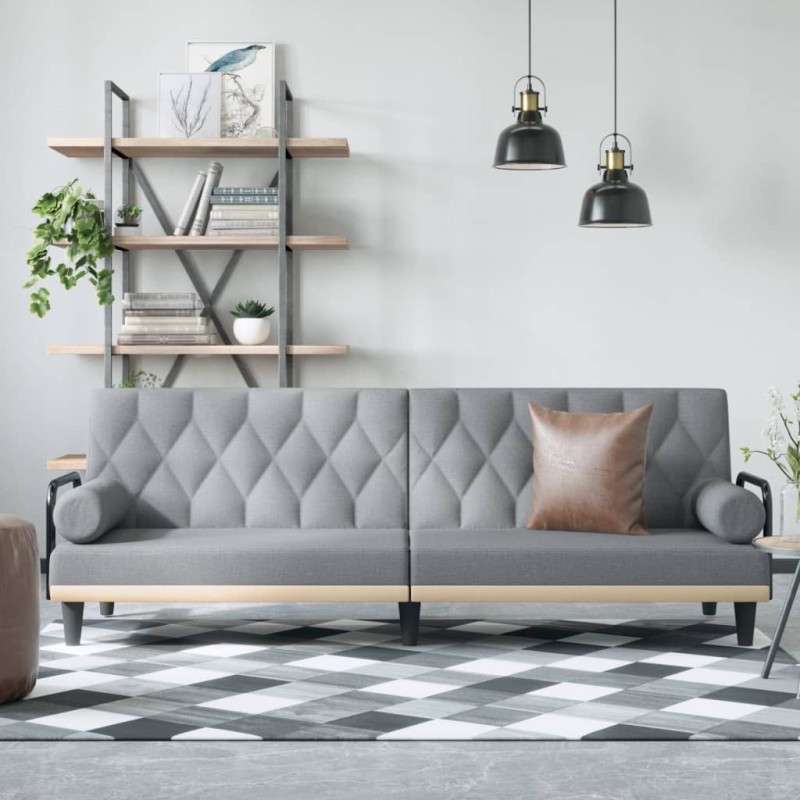vidaXL Divano Letto con Braccioli Grigio Chiaro in Tessuto vidaXL Divano Letto con Braccioli Grigio Chiaro in Tessuto