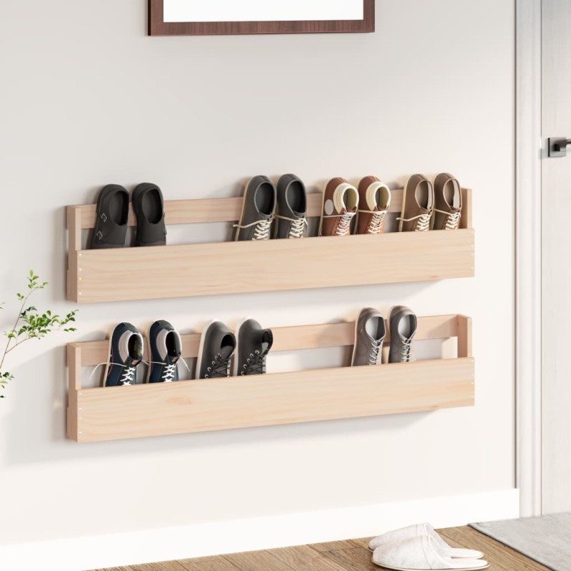 vidaXL Scarpiere a Parete 2 pz 110x9x23 cm Legno Massello di Pino vidaXL Scarpiere a Parete 2 pz 110x9x23 cm Legno Massello di Pino