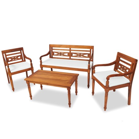vidaXL Set da Pranzo da Giardino 4 pz con Cuscini in Massello di Teak