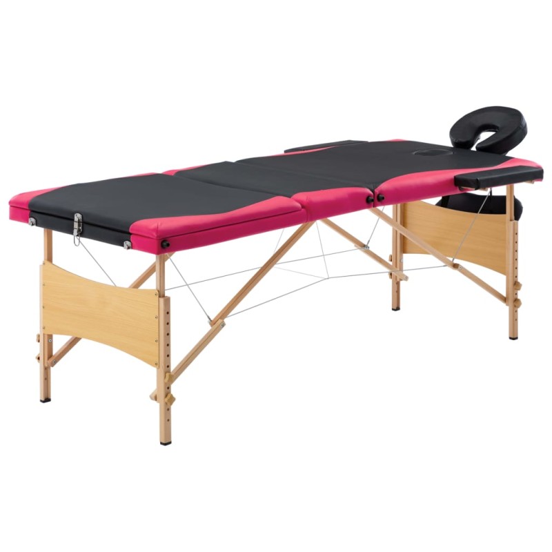 vidaXL Lettino Massaggio Pieghevole a 3 Sezioni Legno Nero e Rosa vidaXL Lettino Massaggio Pieghevole a 3 Sezioni Legno Nero e Rosa
