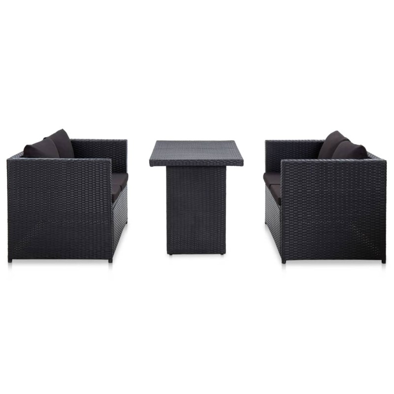 vidaXL Set Divani da Giardino 3 pz con Cuscini in Polyrattan Nero vidaXL Set Divani da Giardino 3 pz con Cuscini in Polyrattan Nero