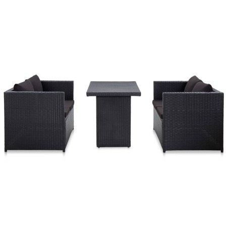vidaXL Set Divani da Giardino 3 pz con Cuscini in Polyrattan Nero