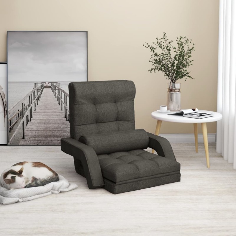 vidaXL Sedia da Terra Pieghevole Funzione Letto Tessuto Grigio Scuro vidaXL Sedia da Terra Pieghevole Funzione Letto Tessuto Grigio Scuro