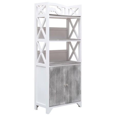 Armadietto Bagno Grigio e Bianco 46x24x116cm Legno di Paulownia