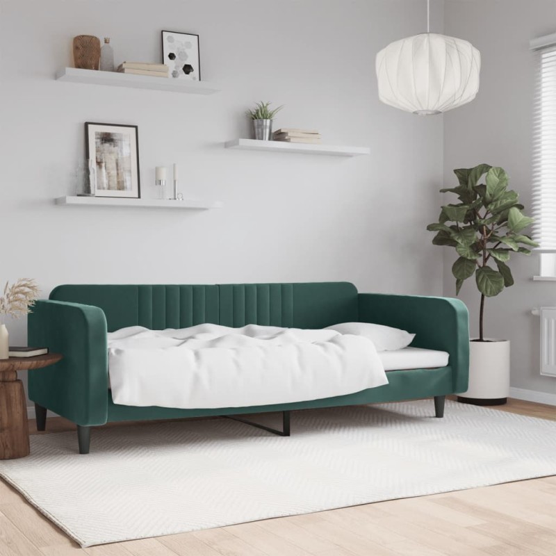 vidaXL Letto da Giorno Verde Scuro 90x200 cm in Velluto vidaXL Letto da Giorno Verde Scuro 90x200 cm in Velluto