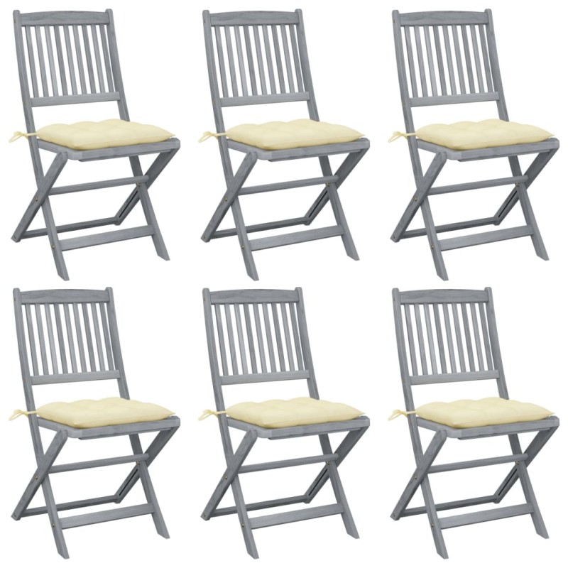 vidaXL Sedie da Giardino Pieghevoli 6pz con Cuscini in Massello Acacia vidaXL Sedie da Giardino Pieghevoli 6pz con Cuscini in Massello Acacia