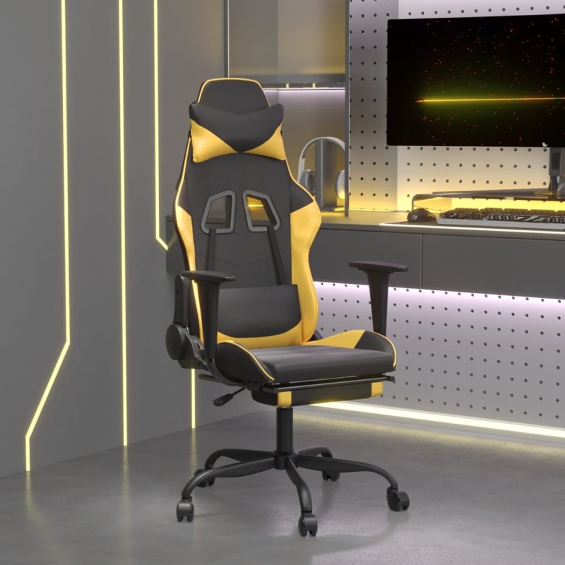 vidaXL Sedia da Gaming Massaggiante Poggiapiedi Nero e Oro Similpelle vidaXL Sedia da Gaming Massaggiante Poggiapiedi Nero e Oro Similpelle