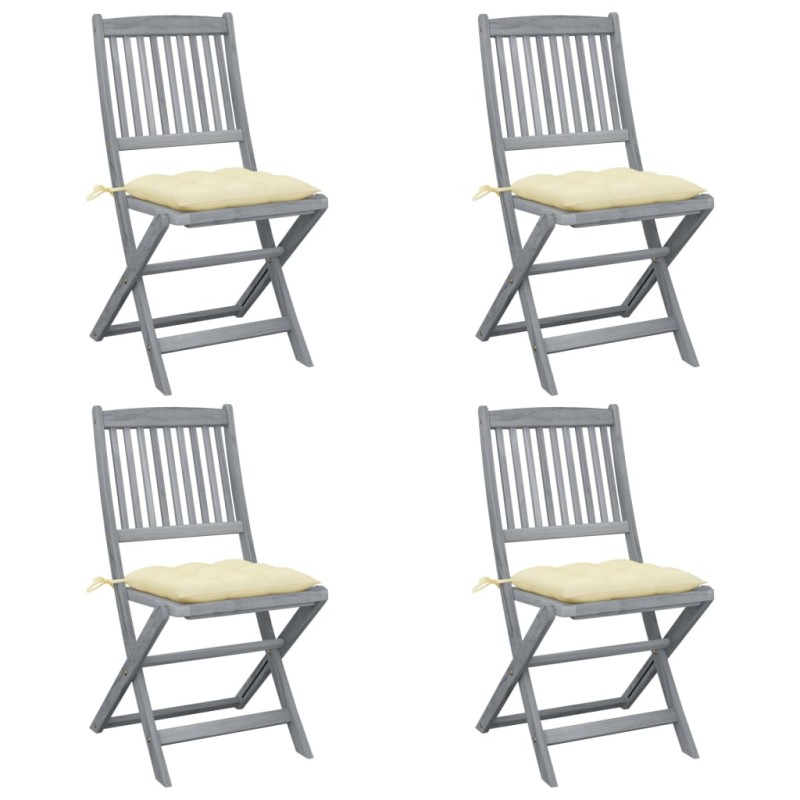 Sedie da Giardino Pieghevoli 4pz con Cuscini in Massello Acacia Sedie da Giardino Pieghevoli 4pz con Cuscini in Massello Acacia