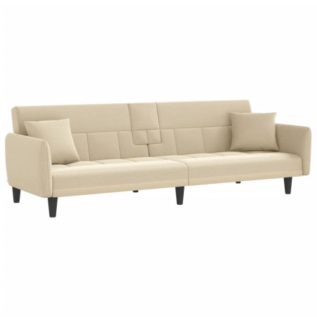 vidaXL Divano Letto con Portabicchieri in Tessuto Crema
