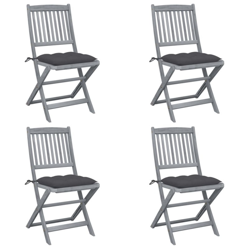 vidaXL Sedie da Giardino Pieghevoli 4pz con Cuscini in Massello Acacia vidaXL Sedie da Giardino Pieghevoli 4pz con Cuscini in Massello Acacia