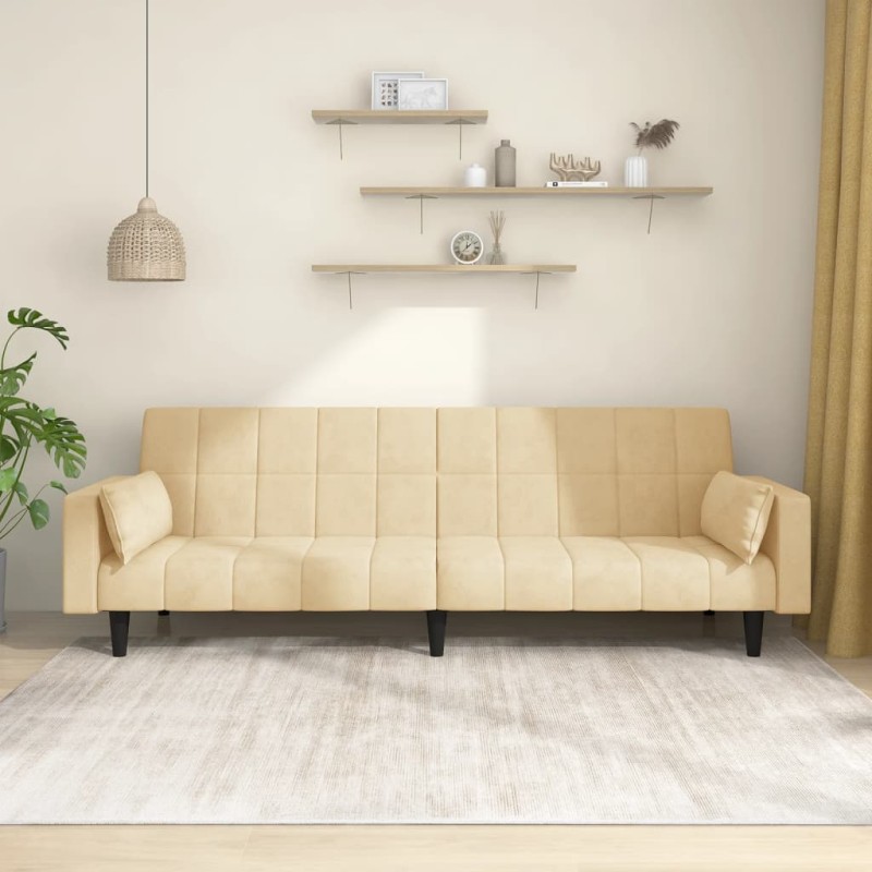 vidaXL Divano Letto a 2 Posti con 2 Cuscini Crema in Velluto vidaXL Divano Letto a 2 Posti con 2 Cuscini Crema in Velluto
