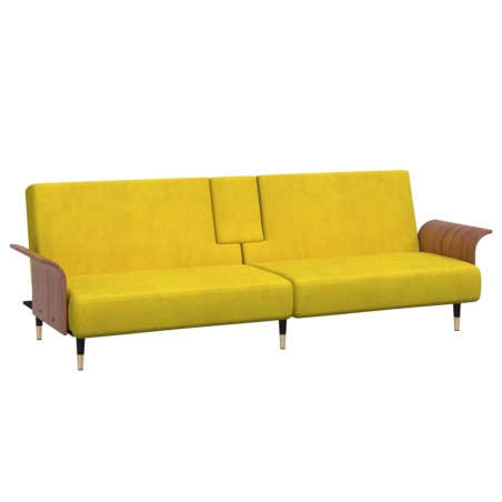 vidaXL Divano Letto con Portabicchieri in Velluto Giallo