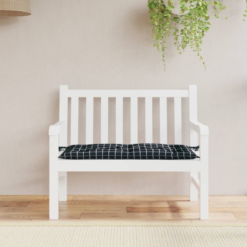 vidaXL Cuscino Panca Giardino Motivo a Quadri Nero 110x50x7 cm Tessuto