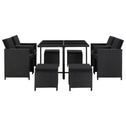 vidaXL Set da Pranzo da Giardino 9 pz con Cuscini in Polyrattan Nero 