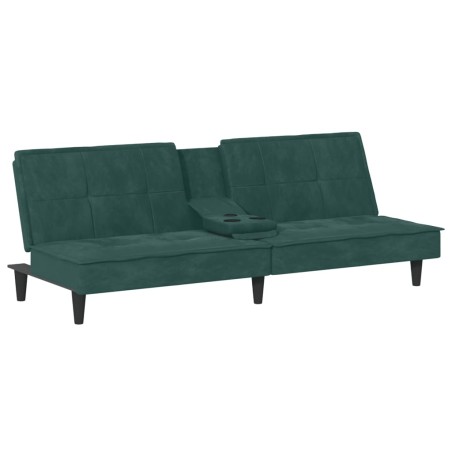 vidaXL Divano Letto con Portabicchieri in Velluto Verde Scuro