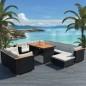 vidaXL Set Divani da Giardino 10 pz con Cuscini in Polyrattan Nero vidaXL Set Divani da Giardino 10 pz con Cuscini in Polyrattan Nero