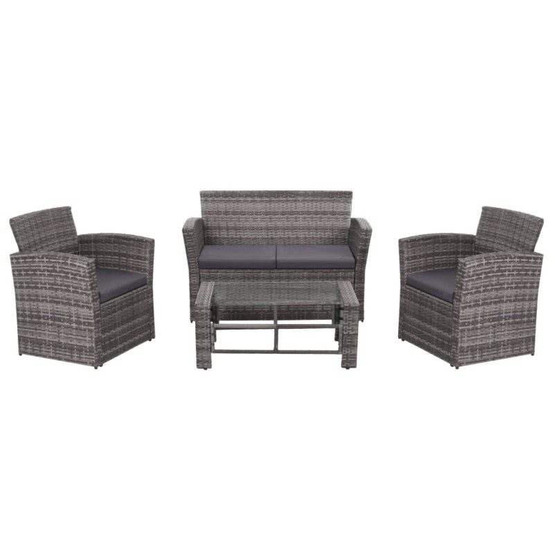 vidaXL Set Divani da Giardino 4 pz con Cuscini in Polyrattan Grigio vidaXL Set Divani da Giardino 4 pz con Cuscini in Polyrattan Grigio