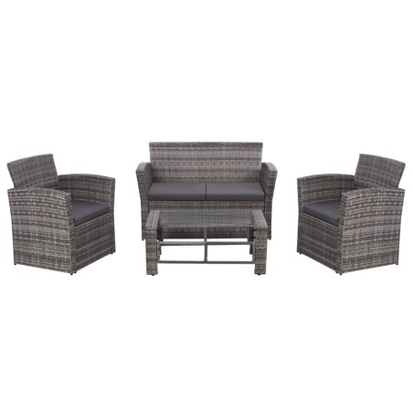 vidaXL Set Divani da Giardino 4 pz con Cuscini in Polyrattan Grigio