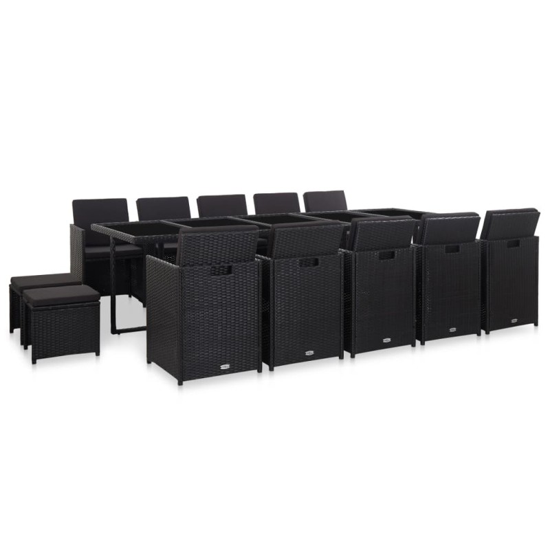 vidaXL Set da Pranzo da Giardino 15 pz con Cuscini in Polyrattan Nero vidaXL Set da Pranzo da Giardino 15 pz con Cuscini in Polyrattan Nero