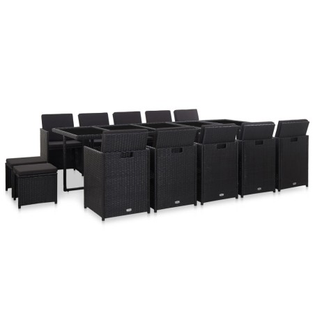vidaXL Set da Pranzo da Giardino 15 pz con Cuscini in Polyrattan Nero 