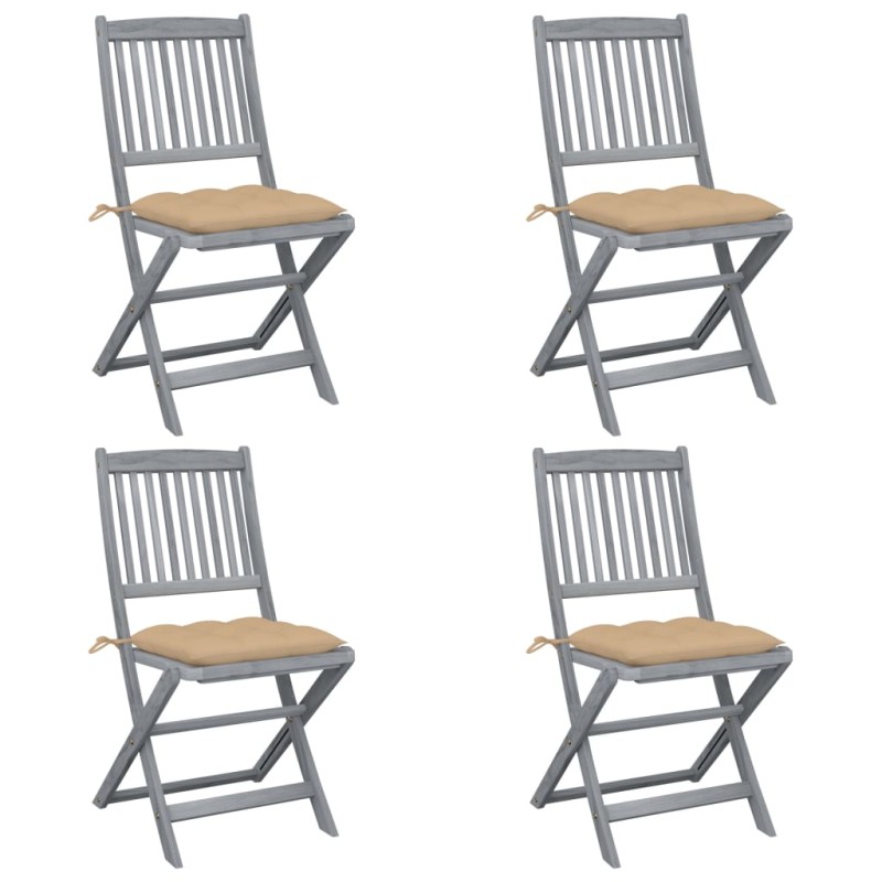 Sedie da Giardino Pieghevoli 4pz con Cuscini in Massello Acacia Sedie da Giardino Pieghevoli 4pz con Cuscini in Massello Acacia