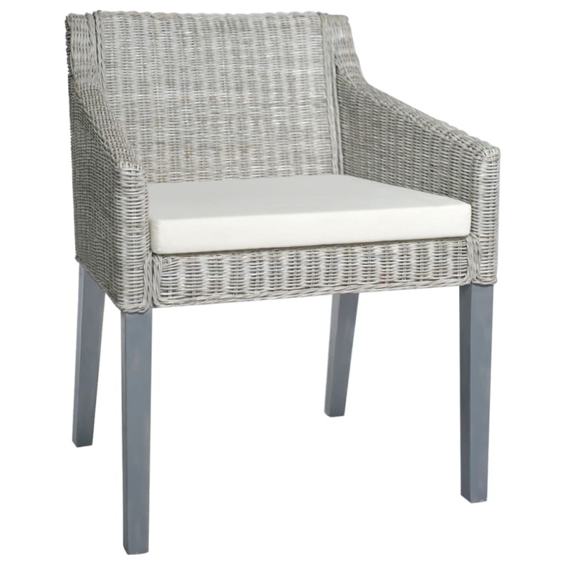 vidaXL Sedia da Pranzo con Cuscino Grigio in Rattan Naturale vidaXL Sedia da Pranzo con Cuscino Grigio in Rattan Naturale