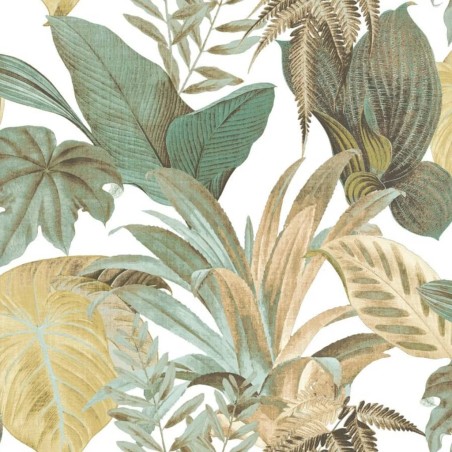 Topchic Carta da Parati Big Leaves Verde e Beige