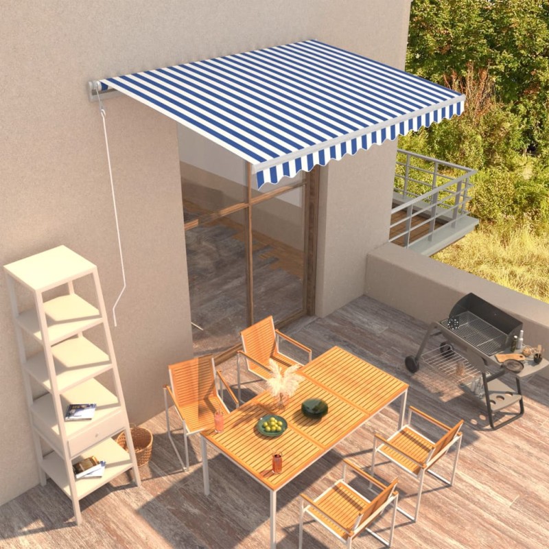 Tenda da Sole Retrattile Automatica 350x250 cm Blu e Bianca Tenda da Sole Retrattile Automatica 350x250 cm Blu e Bianca
