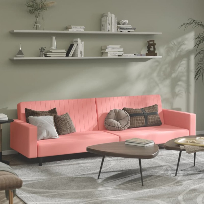 vidaXL Divano Letto a 2 Posti Rosa in Velluto vidaXL Divano Letto a 2 Posti Rosa in Velluto
