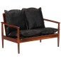 vidaXL Divano 2 Posti Nero Vera Pelle e Legno Massello Acacia vidaXL Divano 2 Posti Nero Vera Pelle e Legno Massello Acacia