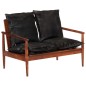 vidaXL Divano 2 Posti Nero Vera Pelle e Legno Massello Acacia vidaXL Divano 2 Posti Nero Vera Pelle e Legno Massello Acacia