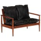 vidaXL Divano 2 Posti Nero Vera Pelle e Legno Massello Acacia vidaXL Divano 2 Posti Nero Vera Pelle e Legno Massello Acacia