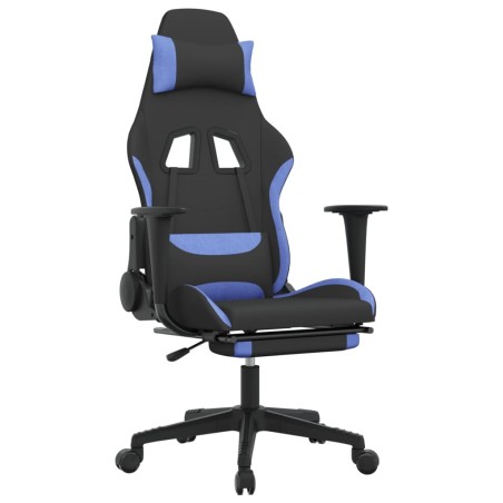 vidaXL Sedia da Gaming Massaggio e Poggiapiedi in Tessuto Nero e Blu