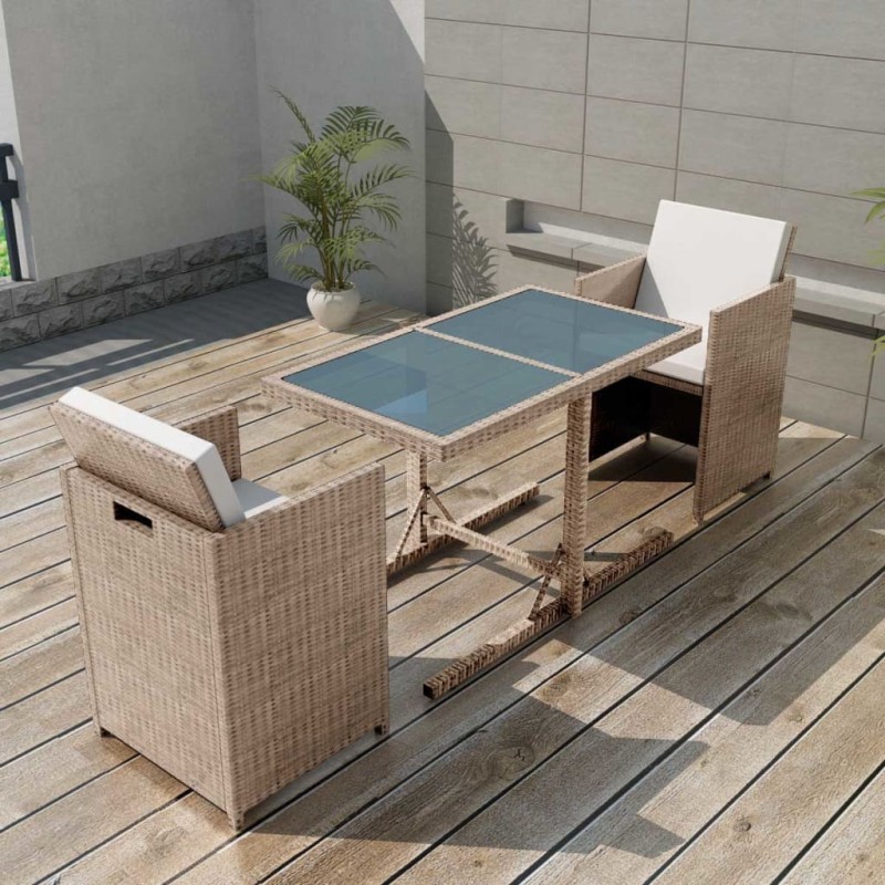 vidaXL Set da Bistrot 3 pz con Cuscini in Polyrattan Beige vidaXL Set da Bistrot 3 pz con Cuscini in Polyrattan Beige