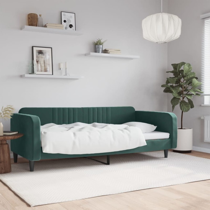 vidaXL Letto da Giorno Verde Scuro 100x200 cm in Velluto vidaXL Letto da Giorno Verde Scuro 100x200 cm in Velluto