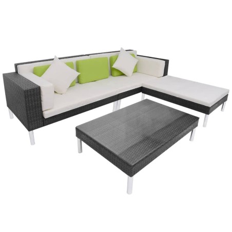 vidaXL Set Divani da Giardino 4 pz con Cuscini in Polyrattan Nero