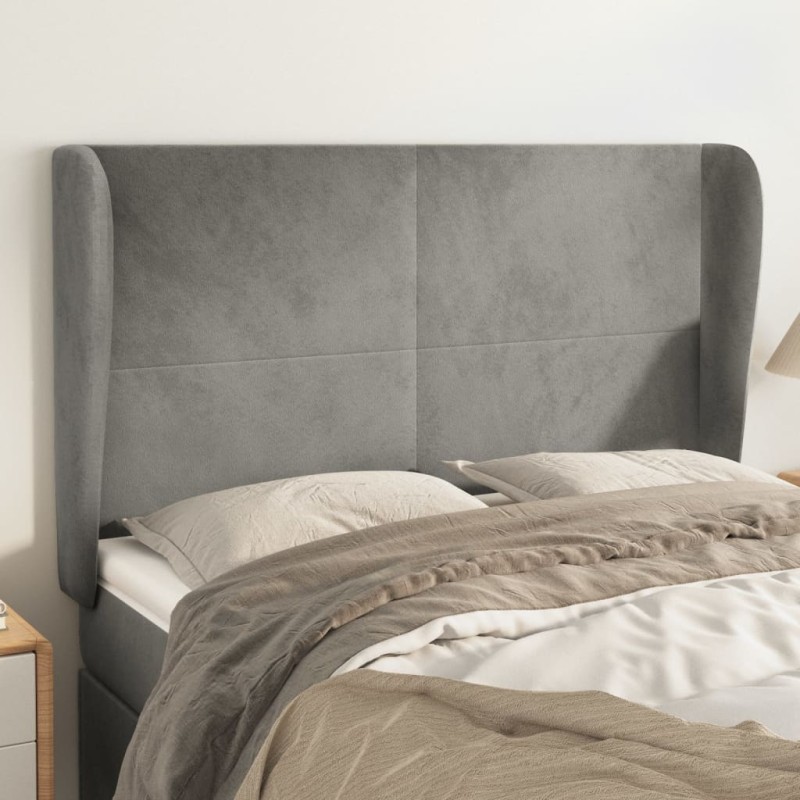 Testiera ad Orecchio Grigio Chiaro 147x23x118/128 cm in Velluto Testiera ad Orecchio Grigio Chiaro 147x23x118/128 cm in Velluto