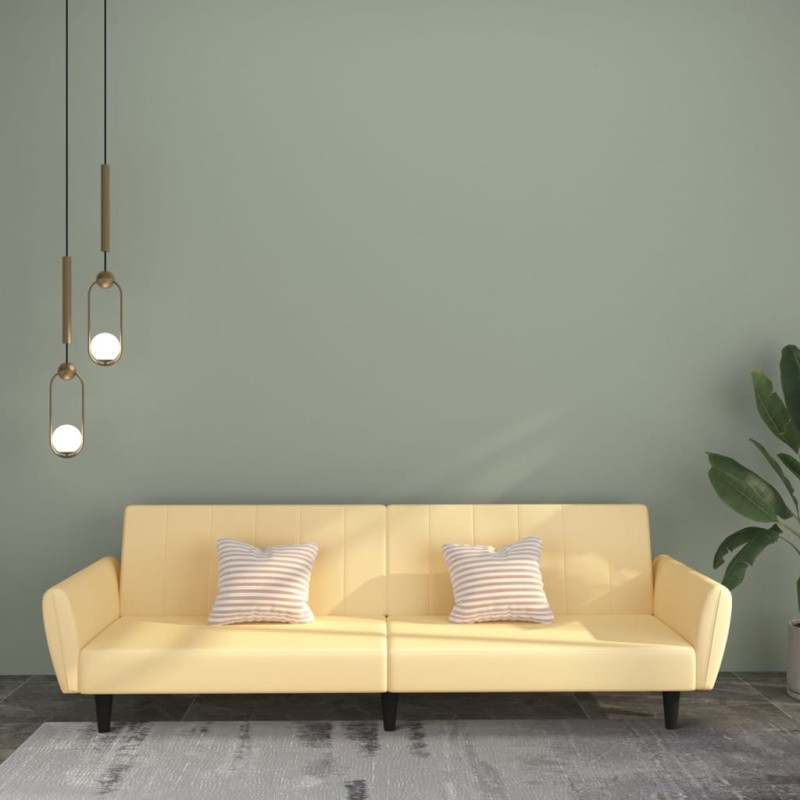 vidaXL Divano Letto a 2 Posti Crema in Velluto vidaXL Divano Letto a 2 Posti Crema in Velluto