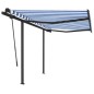 Tenda da Sole Retrattile Manuale con Pali 3,5x2,5m Blu e Bianca Tenda da Sole Retrattile Manuale con Pali 3,5x2,5m Blu e Bianca