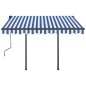 Tenda da Sole Retrattile Manuale con Pali 3,5x2,5m Blu e Bianca Tenda da Sole Retrattile Manuale con Pali 3,5x2,5m Blu e Bianca