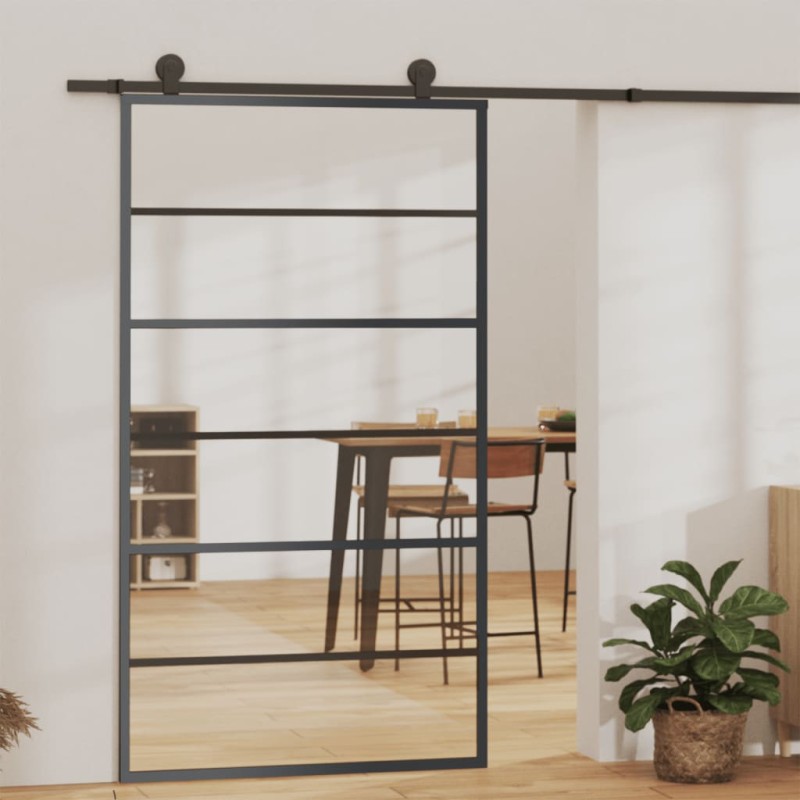 vidaXL Porta Scorrevole in Vetro ESG e Alluminio 102x205 cm Nera vidaXL Porta Scorrevole in Vetro ESG e Alluminio 102x205 cm Nera