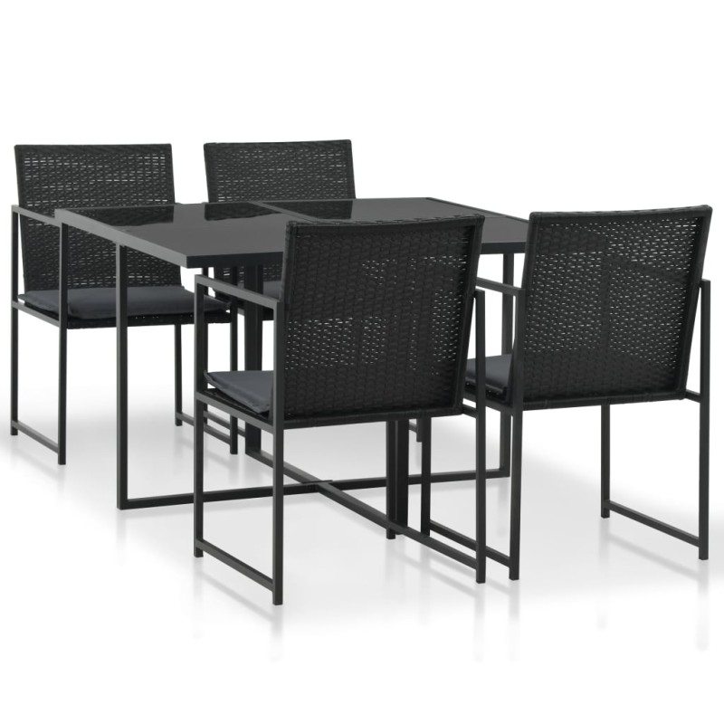 vidaXL Set da Pranzo da Giardino 5 pz con Cuscini in Polyrattan Nero vidaXL Set da Pranzo da Giardino 5 pz con Cuscini in Polyrattan Nero