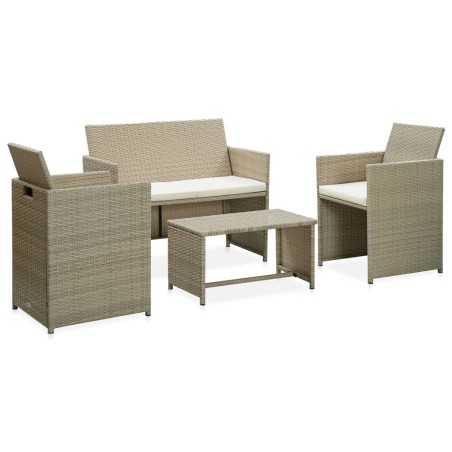 vidaXL Set Divani da Giardino 4 pz con Cuscini in Polyrattan Beige
