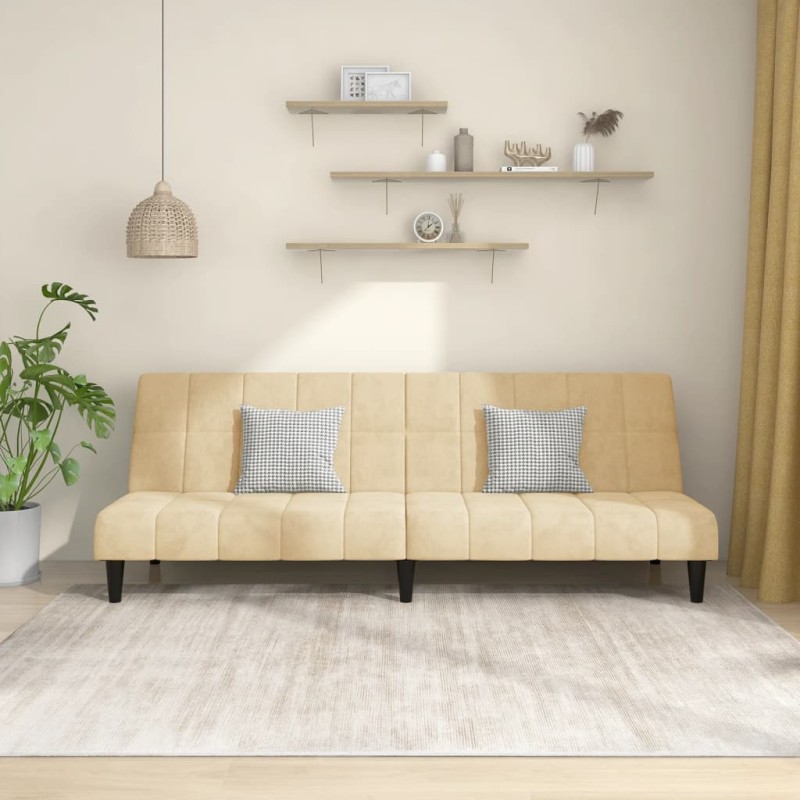 vidaXL Divano Letto a 2 Posti Crema in Velluto vidaXL Divano Letto a 2 Posti Crema in Velluto